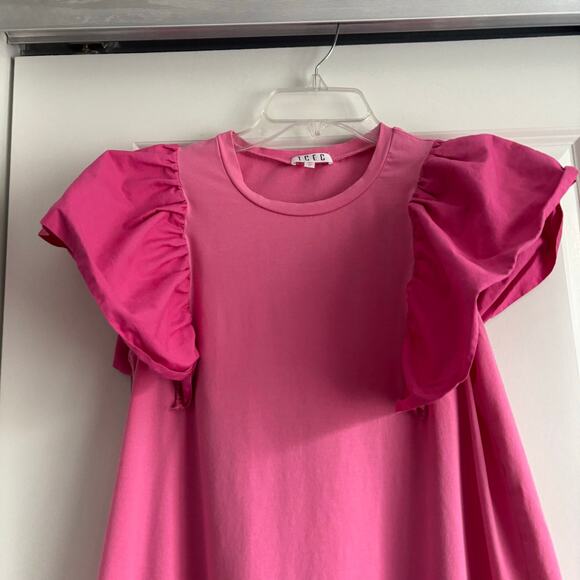 TCEC Candy Pink Knit Ruffle Sleeve Mini Dress Sz M Coquette Twee - Picture 2 of 11